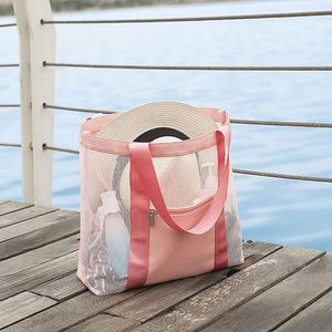Bolsa de Compras de Malla Azul Personalizable de Alta Calidad con Logotipo Impreso Personalizado 2025, Bolsas de Playa de Verano de Malla de Poliéster Negras para Mujer - Product Image 3