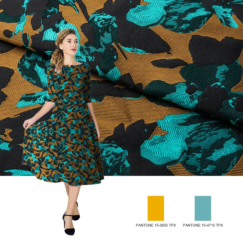 KEER Factory Custom Wholesale KDD76M new arriving product abstract pattern design dress fabric bright color 100% polyester jacquard brocade damask fabric