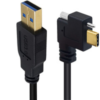 Câble de données pour caméra industrielle, plaqué or, USB Type C mâle vers USB 3.0 mâle, avec vis de verrouillage