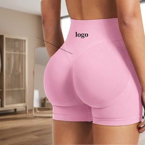 Leggings de yoga transpirables sin costuras para mujer, de cintura alta, con efecto fruncido en glúteos, shorts de compresión para correr, cintura elástica, color liso. - Product Image 3