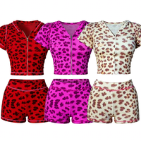 Ensemble tendance léopard pour femme 2026 – Survêtement côtelé Y2K avec sweat à capuche zippé et short – Ensemble 2 pièces style urbain pour femme
