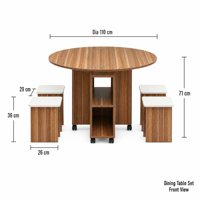 Table à manger ronde pliable multifonctionnelle avec 4 tabourets, ensemble de dinette mobile sur roulettes pour petit appartement
