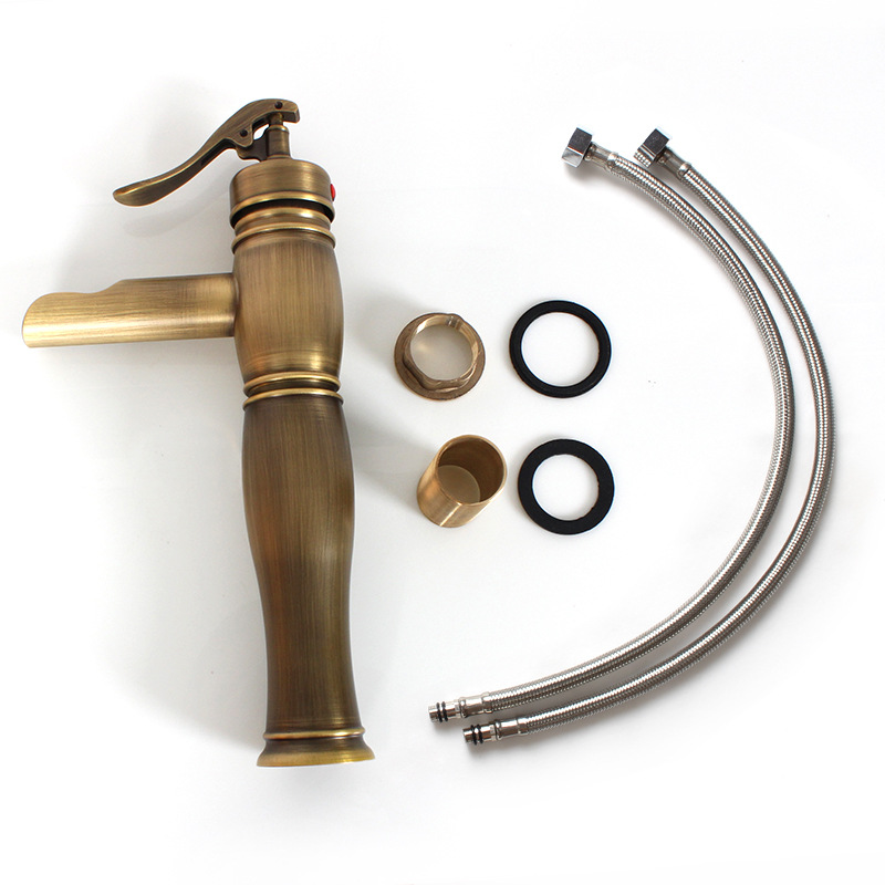 Оптовая продажа с фабрики, винтажный медный стол для умывальника, раковина для горячей и холодной воды, смеситель с одним соединением