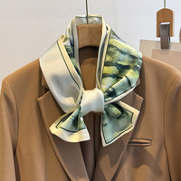 Écharpe en ruban de soie imitation longue et douce, design personnalisé, printemps-été, petite écharpe étroite, cravate, bandeau et décoration de sac, châle fin