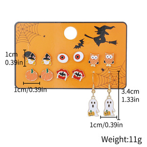 Halloween Mini Stud <b>Earrings</b> Cartoon Pumpkin Skull Spider Set Party Fashion Jewelry Zinc Alloy Stainless Steel <b>Posts</b> - Product Image 5