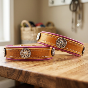 Superior Quality 100% Genuine Cow Leather Extra Soft Padded <b>Dog</b> <b>Collar</b> Concho Decoration Solid Rivet Wholesale Manufacturer - Product Image 2