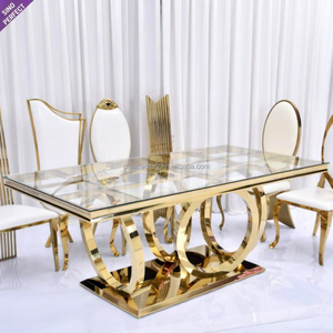 Modern Luxury Gold Legs Rectangular Dining Decor Glass <b>Tables</b> Set Stainless Steel <b>Tables</b> for Events Wedding Banquet Decorations - Product Image 1