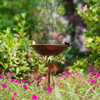 Mangeoire à oiseaux en fer vintage faite à la main, élégant ornement de jardin, utilisation en extérieur, peint à la main, couleur bronze, résistant à l'eau, observation des oiseaux dans la cour