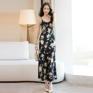 French Style Elegant <b>Suspender</b> Dress Women 2026 Summer Floral Print Long Skirt V Neck Breathable Home Wear - Product Image 4