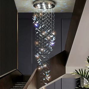 Lampe d'escalier en cristal moderne luxueuse papillon cristal salon chambre à coucher lampe immeuble d'appartements lustre papillon - Product Image 1