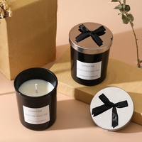 Bougie d'aromathérapie en cire de soja, style vintage, faite à la main, longue durée, en pot de verre cylindrique, avec couvercle noir et argenté, pour chambre et espace frais