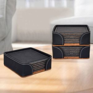 แผ่นรองแก้วหนัง PU ชุด 6 ชิ้น ปรับแต่งโลโก้ได้ สำหรับของขวัญธุรกิจ ป้องกันความร้อน ใช้สำหรับโปรโมชั่น - Product Image 6