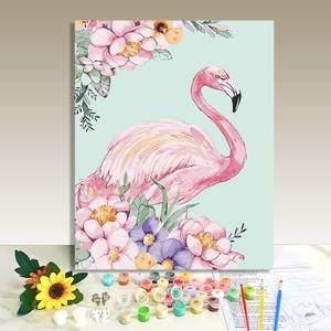 Paint by Numbers Flamingo Flower Canvas Art Kit 40x50cm <b>Frameless</b> DIY Oil Painting for Kids Adults No Skill Needed - Product Image 1
