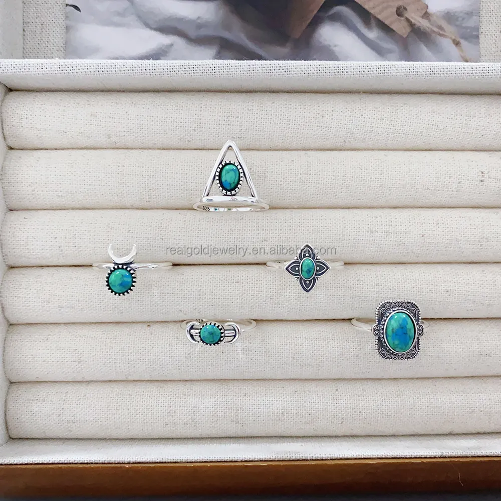 Hete Verkoop 925 Puur Zilveren Bloemenvormige Ring Met Natuurlijke Turquoise Stenen Retro Stijl Voor Vrouwen Voor Verloving Of Huwelijkscadeau