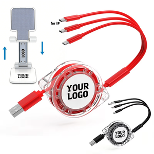 كابل شحن USB متعدد قابل للسحب 3 في 1 بشعار مخصص للترويج بالجملة، متوافق مع هواتف أندرويد ومايكرو وآيفون وUSB-C - Product Image 1