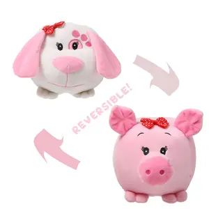 Pembe domuz dolması hayvan geri dönüşümlü peluş oyuncaklar karikatür yaratıcı çift taraflı Flip geri dönüşümlü yumuşak peluş oyuncaklar