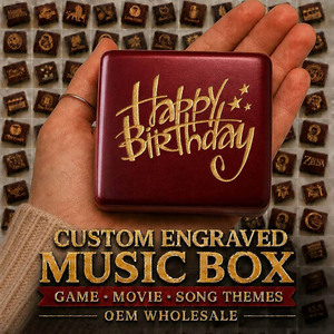 Caja de Música de Madera Color Vino Tinto con Grabado de <span class=keywords><strong>Feliz</strong></span> <span class=keywords><strong>Cumpleaños</strong></span>, Canción de Celebración Moderna, 18 Notas, Movimiento Sankyo de Manivela, Personalizada - Product Image 1