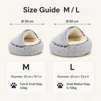 Lit pour animaux de compagnie en forme de grotte à capuche, en peluche à poils longs, dôme semi-fermé, ouverture frontale, amovible et lavable, pour chats, chiens, petites races, toutes races, OEM