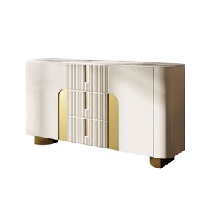 Credenza con Piano in Pietra Sinterizzata, Corpo in MDF, Finitura Crema, Finiture Dorate, Cassetti, Mobile Moderno per Soggiorno - Product Image 6