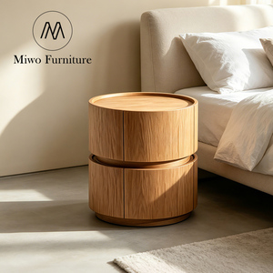 Mesita de Noche Redonda Francesa Negra de Madera Creativa con 2 Cajones, Gabinete Moderno para Dormitorio, Mesa Auxiliar para Sala de Estar/Apartamento - Product Image 2