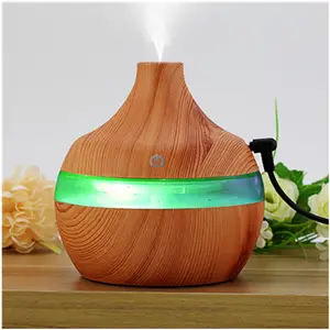 300ml ahşap tahıl Usb hava nemlendirici su damlası şekilli Led ışıkları Surround ultrasonik Aroma YAYICI