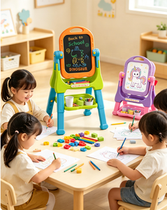 Chevalet de dessin réglable en hauteur 2 en 1, 360° °   Tableau magnétique LCD double face avec aimants alphabet et mathématiques, jouet éducatif artistique - Product Image 2