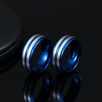 Bagues de joaillerie fine 2026 personnalisées prêtes à être expédiées, bague en tungstène bleue de 8 mm, bagues pour hommes