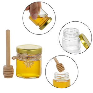 Bocaux à miel hexagonaux en verre vides de 45 ml avec cuillère et plaque métallique en forme d'abeille - Product Image 3