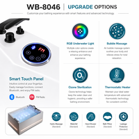 Baignoire de luxe rectangulaire portable autoportante à hydromassage avec bande LED d'ambiance, certifiée CE SAA, pour hôtel et villa