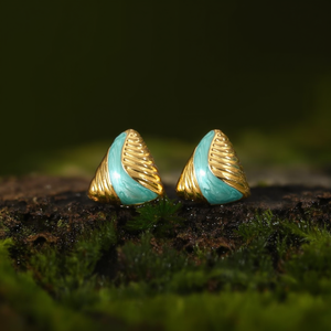 <b>Fine</b> <b>Stud</b> <b>Earrings</b> 316L Stainless Steel PVD Gold Plating Sustainable Resistant Blue Accents - Product Image 3