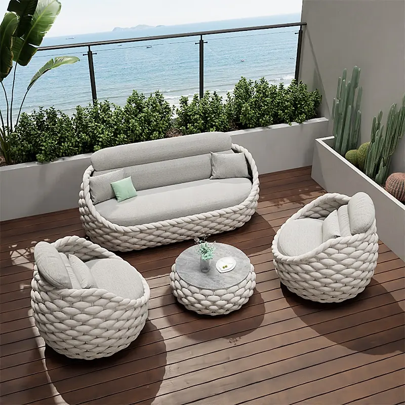 Fulin Vente en gros Coussin de jardin moderne en aluminium et rotin Ensembles de meubles d'extérieur en L Canapés de jardin pour salon patio 4 places