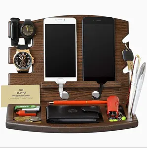 Factory Supplier Hot-selling Nature Wood Phone Docking Station Key Holder Wallet Watch Organizer Stand
