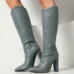 Large Size 47 Women's Knee-high Booties Pointed Toe Chunky Heels Wide Fit Shoes Animal Prints Long on <b>Boots</b> - Product Image 4