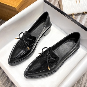 British Style Woman Retro <b>Small</b> Leather Shoes 2024 Summer New Pointed Single Shoe Thick Sole Large Size Loafers - Product Image 2
