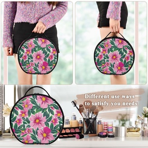 Round Portable Custom Print Hawaii Pink Flower Travel Cosmetic Brush Box Artist Professional <b>Makeup</b> Train <b>Case</b> with Divider - Product Image 5