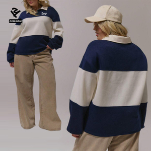F5777 Felpe Personalizzate da <span class=keywords><strong>Donna</strong></span>, Pullover a Maniche Lunghe, Maglia da Rugby, Colletto a Polo, Scollo a V, Top Bicolore in <span class=keywords><strong>Pile</strong></span> - Product Image 2