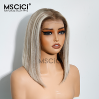 Perruque Bob Courte Lisse Ombrée Vietnamienne 13x6 HD Lace Front Cheveux Humains Vierges Sans Colle Pré-Pluckée