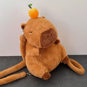 Mochila infantil de felpa suave de oso pardo <span class=keywords><strong>Capibara</strong></span> Kawaii, mochilas de dibujos animados baratas con relleno de algodón PP y técnica bordada - Product Image 2