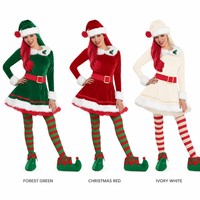Ensemble de costumes d'elfe de Noël pour adultes, tenue d'elfe en velours avec chapeau, ceinture et couvre-chaussures pour fête de Noël et scène