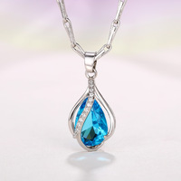Colliers pendentifs en cristal bleu marine CAOSHI, nouvelle mode, pour femmes, mariage, imitation diamant, plaqué argent, bijoux