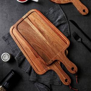 Acacia Wood Serving <b>Tray</b> With Handle Round And Rectangular Sizes For Hotel Food Coffee <b>Tea</b> - Product Image 3
