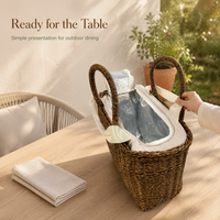 Panier de pique-nique en osier tressé avec doublure isotherme, doubles poignées, fermeture éclair, sac thermique pour aliments, idéal pour le camping en plein air, la plage et les voyages