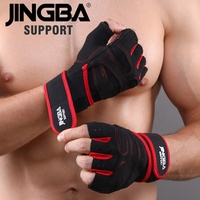 JINGBA دعم 1004 نصف أصابع تجريب اللياقة البدنية التدريب رياضة رفع الاثقال قفازات مع معصم ناعم