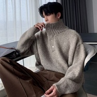 Sweter Rajut Kerah Henry Pria Musim Gugur Dingin 2026, Kerah Tinggi, Longgar, Slim Fit, Gaya Santai, Hangat, Pakaian Luar Rajut, ODM