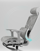 Fauteuil ergonomique moderne en maille avec fonction pivotante, dossier haut inclinable, repose-pieds, appui-tête et soutien lombaire
