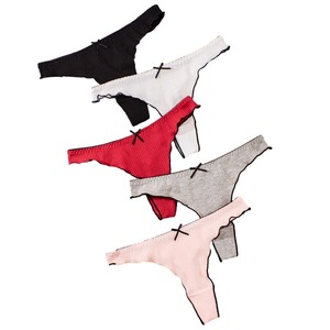 <span class=keywords><strong>Perizoma</strong></span> da donna a tinta unita in cotone a costine a vita bassa con volant e fiocco, intimo morbido e traspirante - Product Image 6