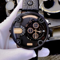 Montre à quartz chronographe à double fuseau horaire pour homme, boîtier en acier inoxydable, bracelet en cuir, montre-bracelet décontractée punk