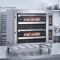 Four à gaz professionnel en acier inoxydable de qualité supérieure, 2 niveaux, 4 plateaux, avec support mobile, pour boulangerie, pizza et pain
