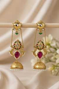 Pendientes de lujo Royal Peacock, conjunto de pendientes Jhumky con adornos Kundan, joyería tradicional nupcial, conjunto de pendientes étnicos. - Product Image 4