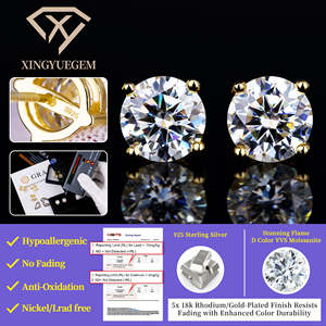 Pendientes de tuerca con cierre de rosca de moissanita cultivada en laboratorio D VVS, plata de ley 925 chapada en oro, joyería hip hop - Product Image 3